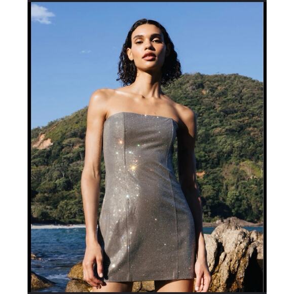 Zara Rhinestone strapless women's party dress taupe brown size Medium. in EUC - Picture 1 of 12